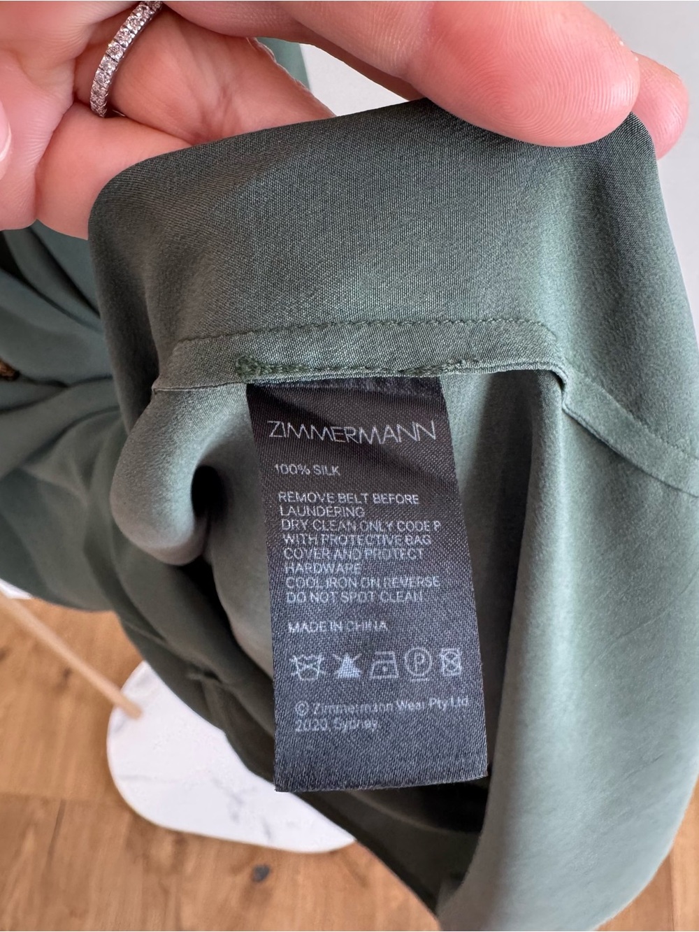 Zimmermann Forest Green Long Sleeve Tie-Neck Midi Dress - Picture 7 of 8